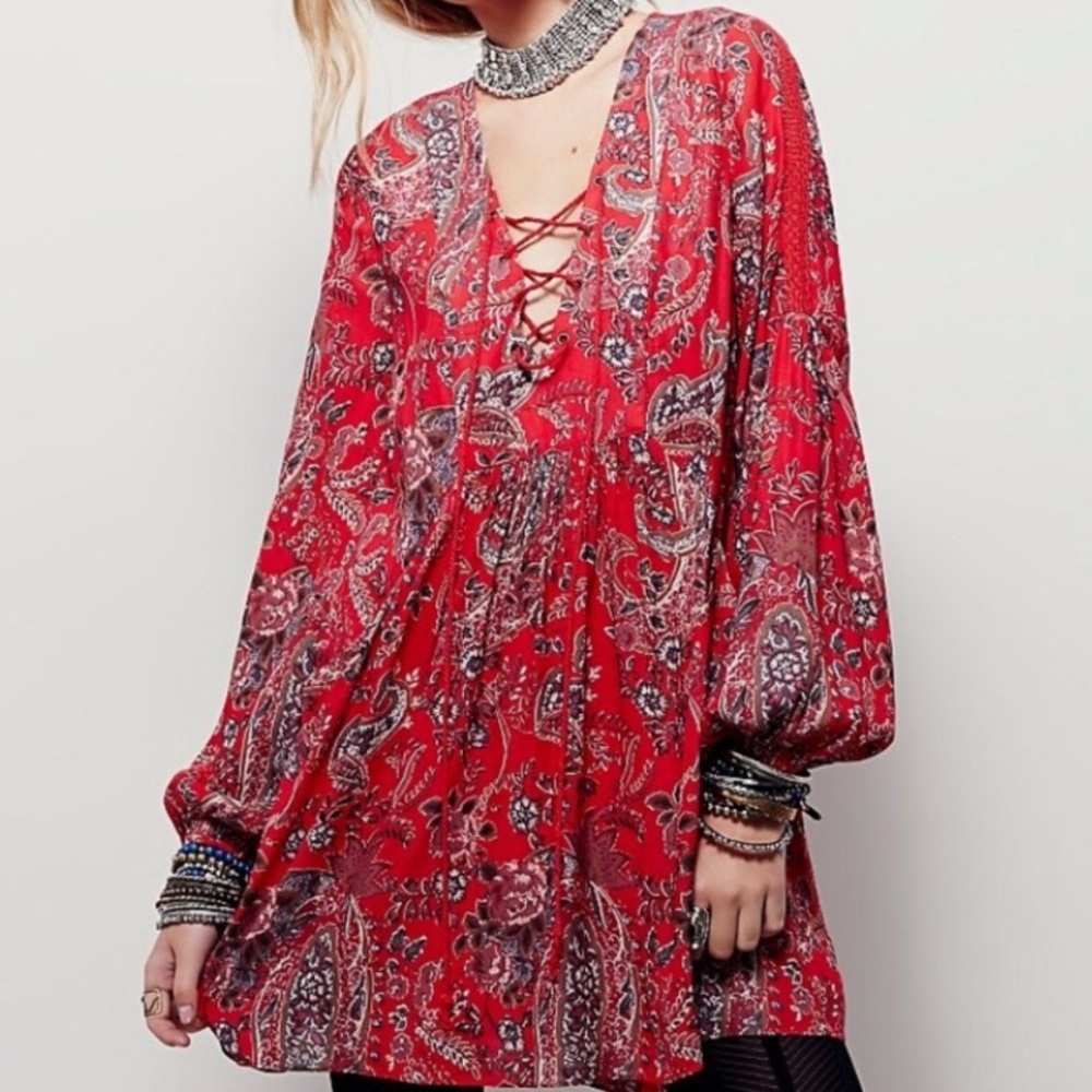 Free People Long Sleeved Red Dress